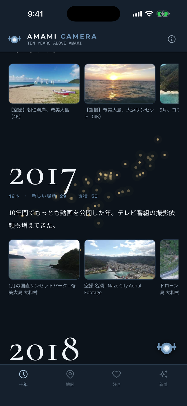 年を歩く｜その年の映像と一行。飛んだ場所が灯る