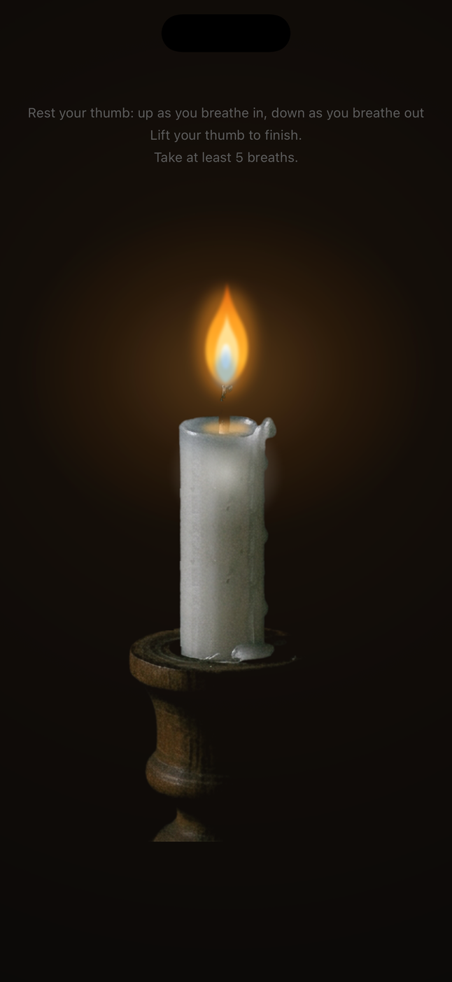 Breath scan — the flame follows your thumb