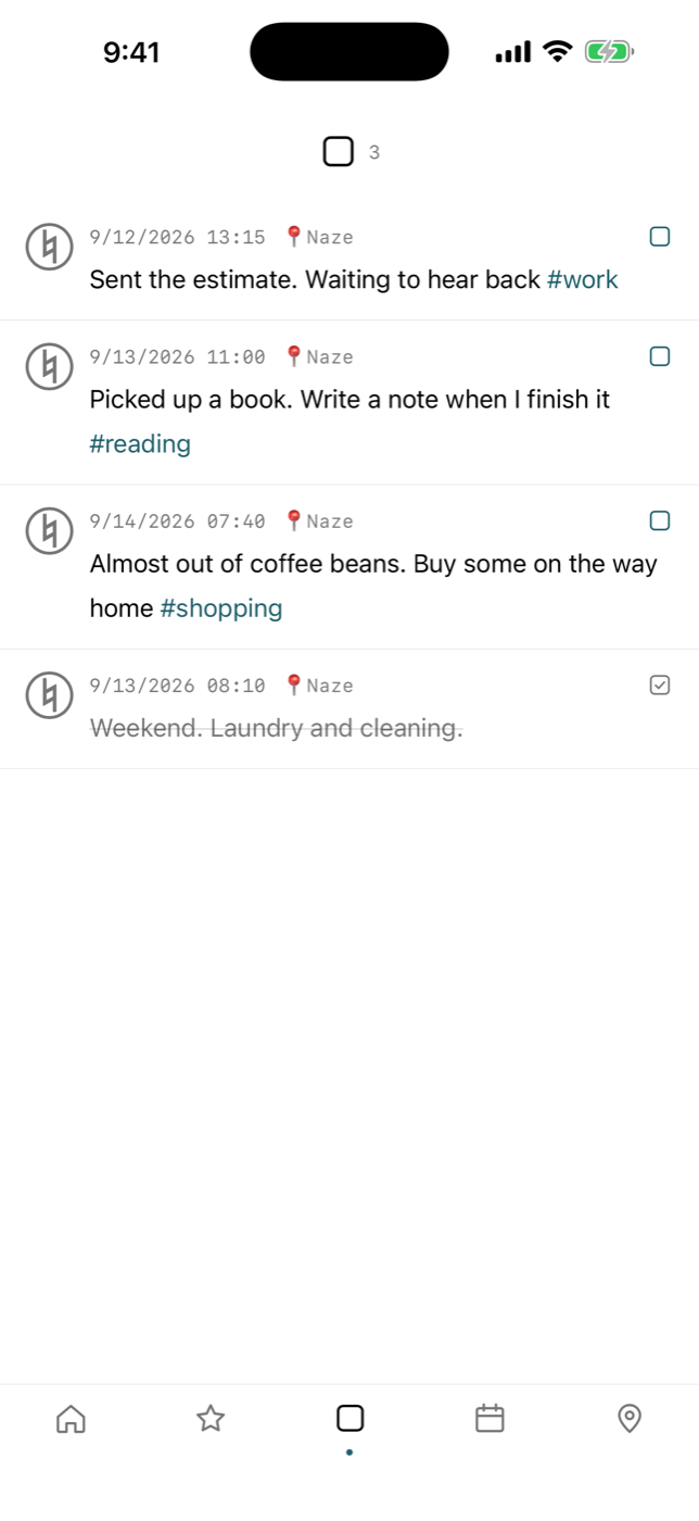 Tasks — things to deal with, and things dealt with