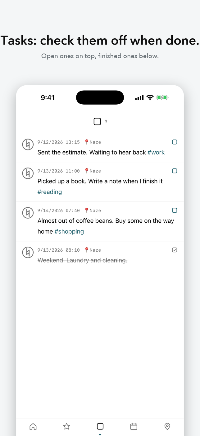Tasks — things to deal with, and things dealt with